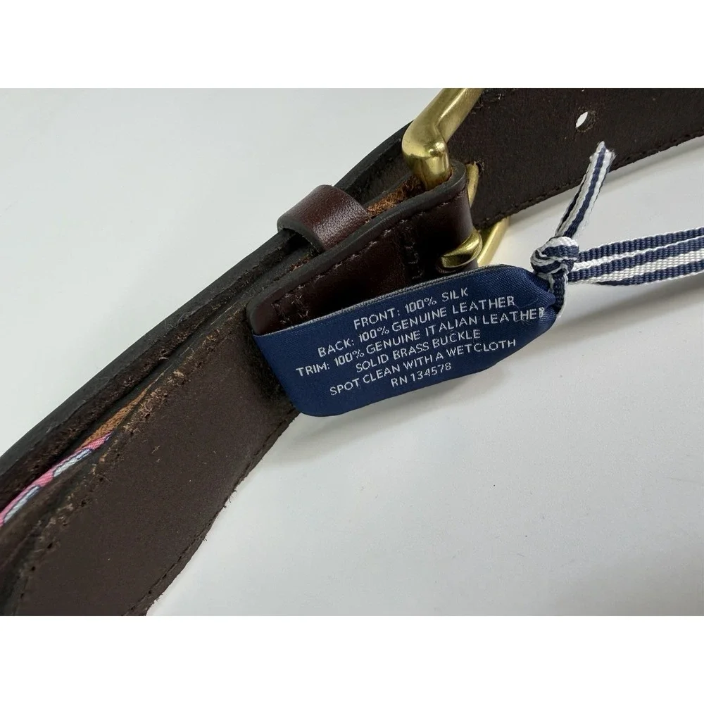 Vineyard Vines Belt Mens 48 Leather Canvas Navy Blue Whale Pink Golf Beach New